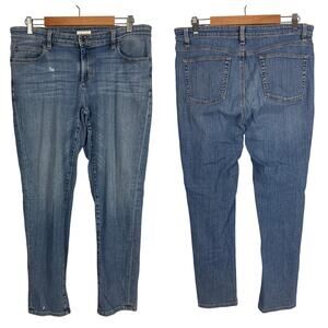 EILEEN FISHER Women's 12 Blue Organic Cotton Blend Straight Denim Stretch Jeans‎